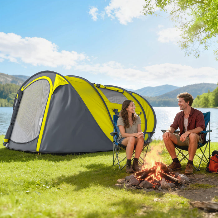 Outsunny 4 Person Camping Tent Automatic Pop Up Tent with Carry Bag Doors