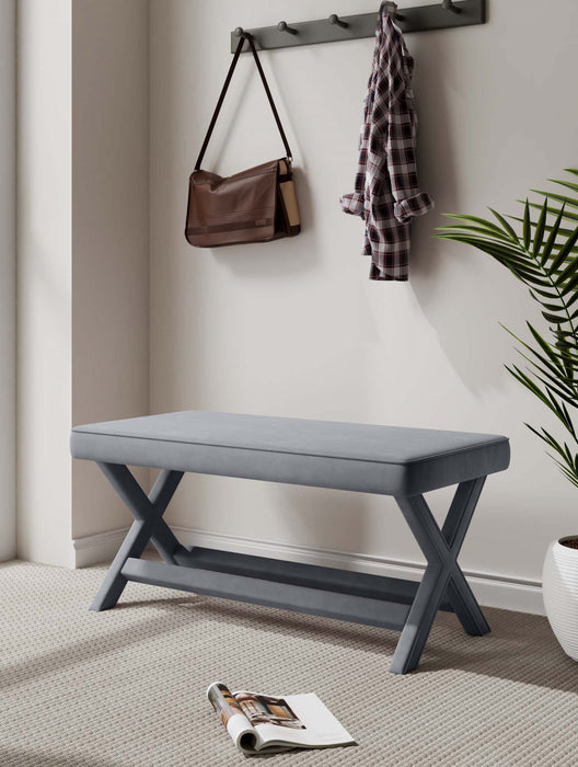 Abigail Mid-Century Modern Upholstered Velvet Accent Bench in Gray