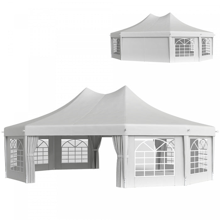 Outsunny 29.2ft High Peak Decagon Event Party Tent, Large Outdoor Canopy Tent Shelter with 10 Removable Walls, White Tents for Parties, Wedding, Events, BBQ Grill