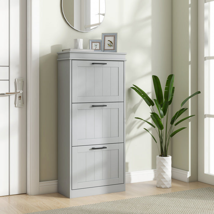 HOMCOM Narrow Shoe Cabinet with Flip Drawers Adjustable Shelf, Grey