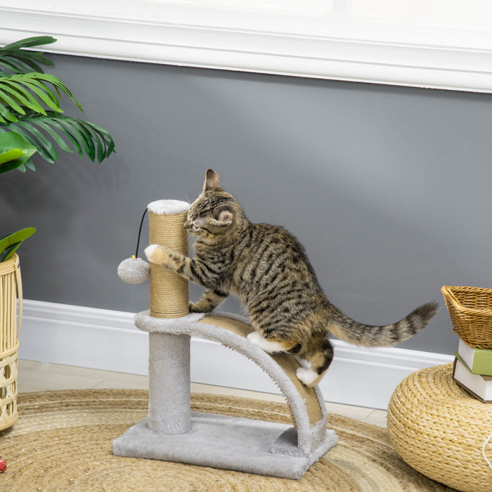 Pawhut Cat Tower, 17\" Cat Tree With Jute Scratching Post, Kitten Climbing Activity Centre With Curved Scratching Board, Dangling Ball With Bell, Grey