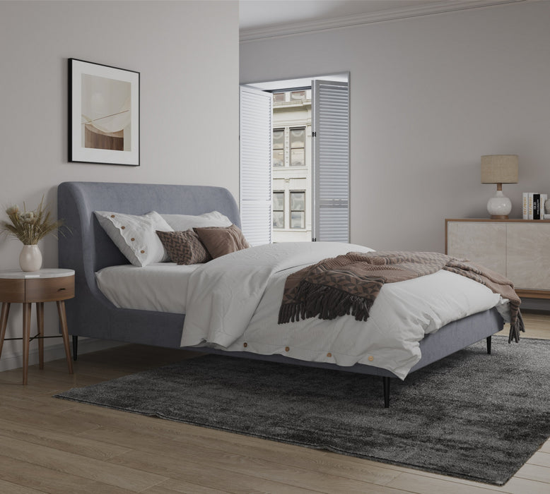Heather Mid-Century Modern Velvet Upholstered Queen Bed in Gray and Black