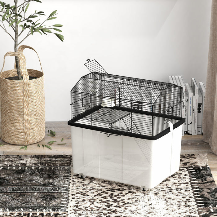 Pawhut Hamster Cage With Accessories, Portable Small Animal Cage Includes Detachable Bottom, Ramp, Platform, Food Bowl, Water Bottle, 22\" X 17\" X 22\"