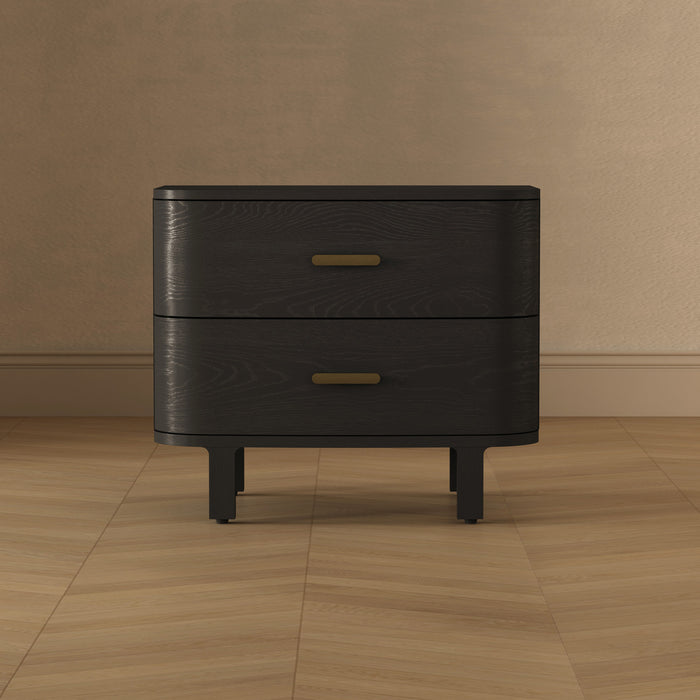 Solara Contemporary 30\" Solid Wood Nightstand in Black (2-Drawer)