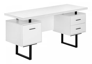 Computer Desk Home Office Left-Right Set-Up Storage Drawers White Laminate Black Metal Contemporary Modern