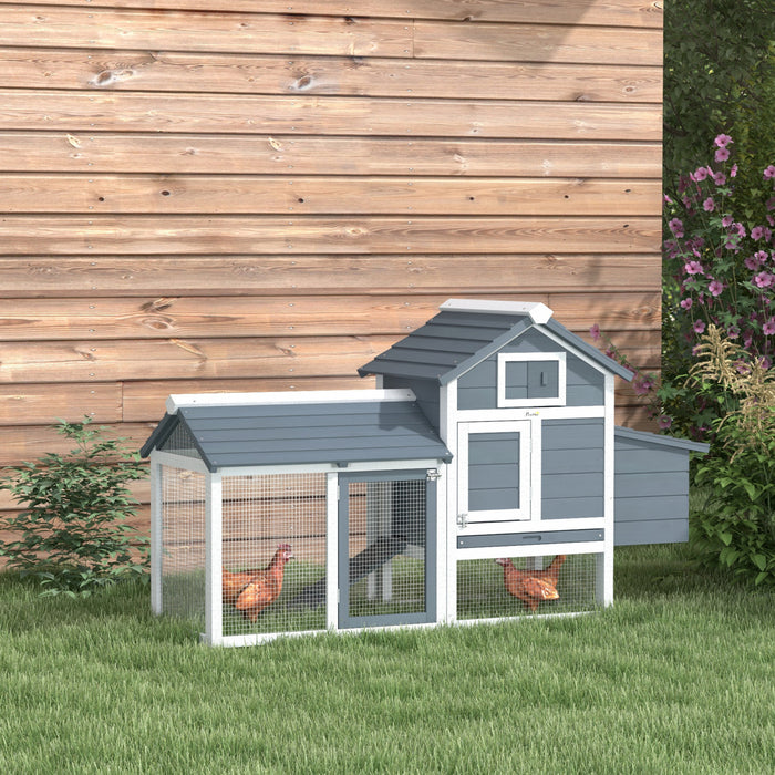 PawHut 60\" Large Chicken Coop Wooden Hen House Poultry Cage for Outdoor Backyard with 2 Doors, Nesting Box and Removable Tray, White