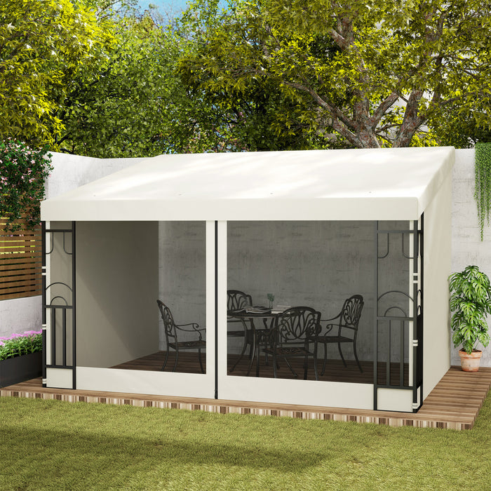 Outsunny 10' X 13' Wall Mounted Pergola Gazebo With Curtains And Nettings