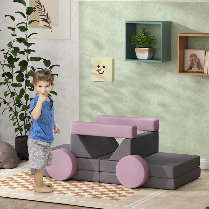 Qaba 12-piece Modular Kids Play Couch Building Fort For Playroom Bedroom, Convertible Kids Sofa Foam And Floor Cushion, Boys And Girls, Grey