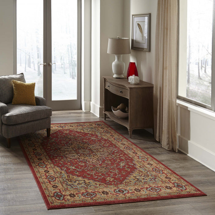 Elara Traditional 9'3\" x 12'6\" Area Rug in Red Indoor Area Rug