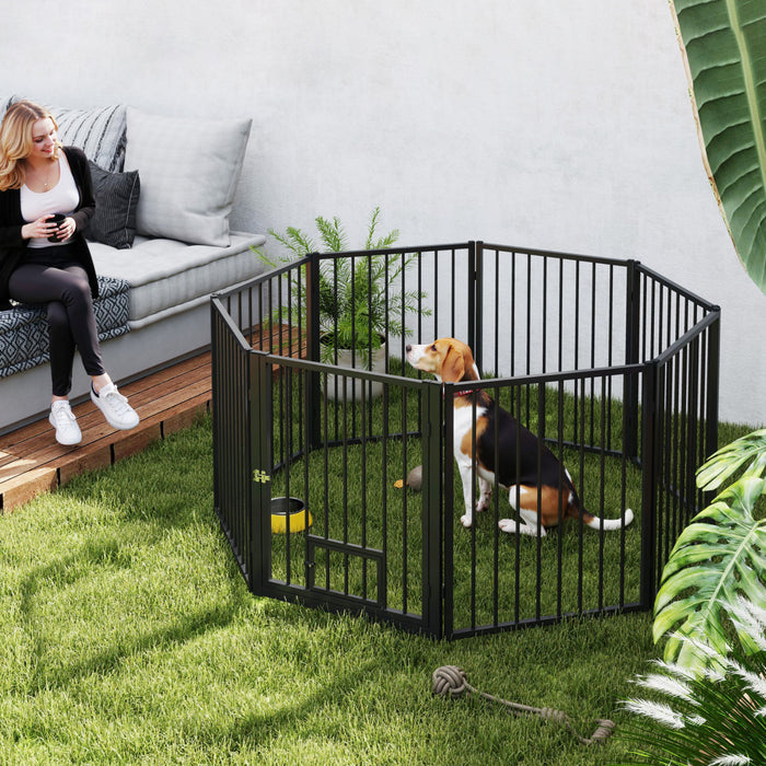 Pawhut Dog Playpen, 30\"h Pet Playpen, 8 Panels Puppy Exercise Pen Heavy Duty With Dog Gate & Cat Door, Indoor Outdoor Foldable Portable Dog Fence For Small & Medium Dogs