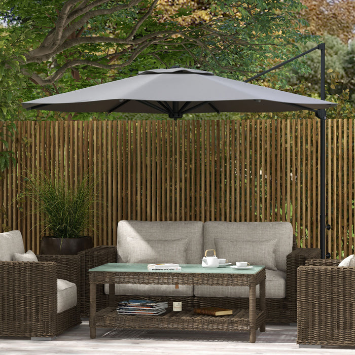 Outsunny 10ft Cantilever Patio Umbrella Offset Umbrella W/ Crank&tilt Grey