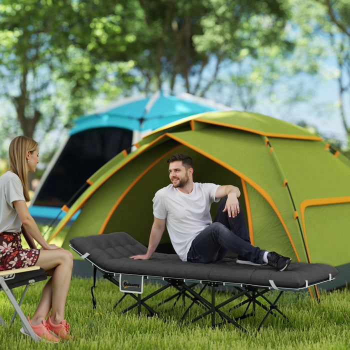 Outsunny Camping Cot for Adults with Cushion, Folding Bed, Black