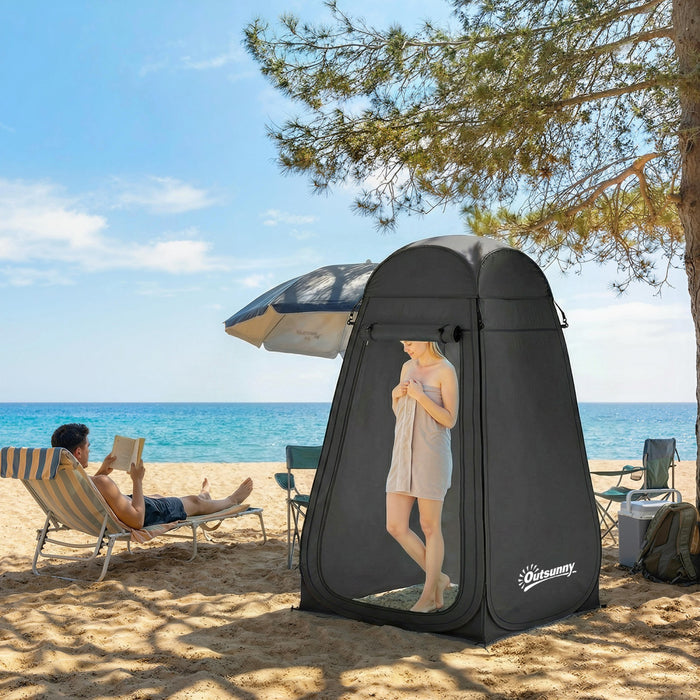 Outsunny Pop Up Shower Tent, Outdoor Privacy Changing Dressing Room, Black