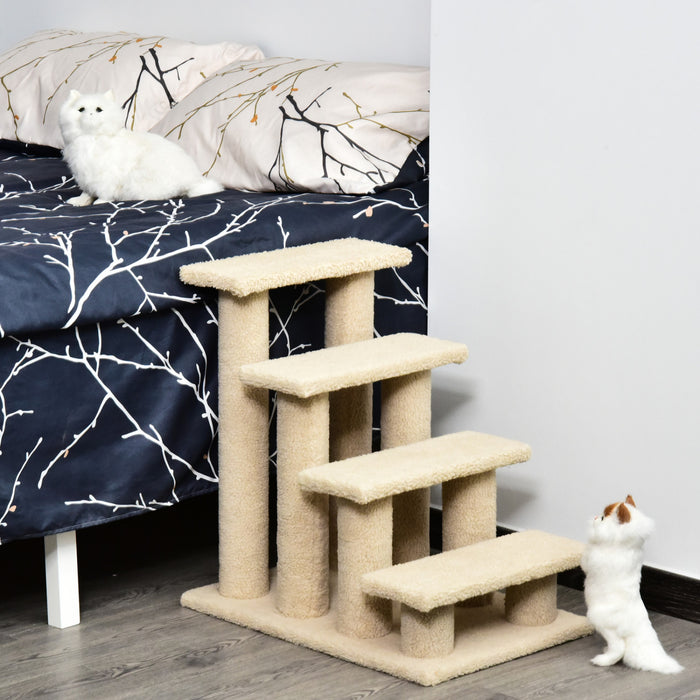 Pawhut 4-step Multi-level Carpeted Cat Scratching Post Pet Stairs, Light Brown