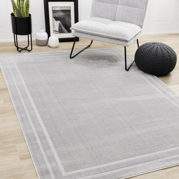 Ellie High-Low Textured Soft Polyester Grey Border Area Rug - 7'10\" x 10'6\"