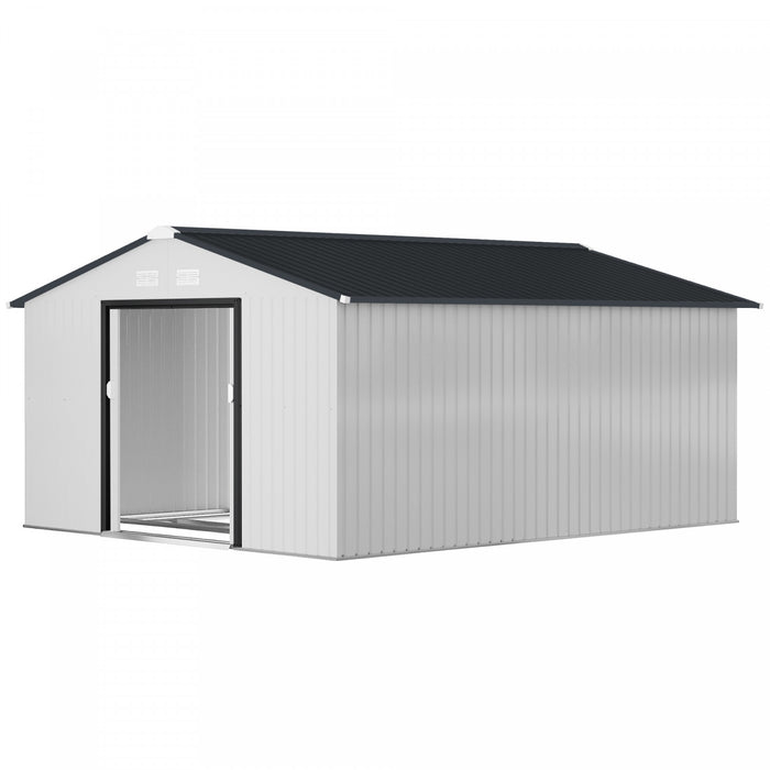 Outsunny 11' X 13' Garden Storage Shed W/ Steel Foundation Kit, White
