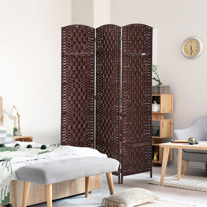 Homcom Double Hinged Woven Wicker Room Divider And Privacy Screens