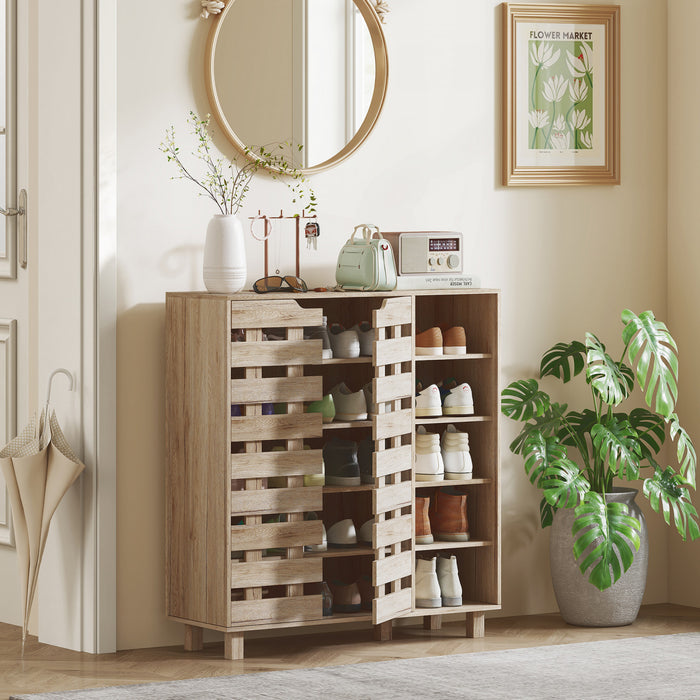 HOMCOM Shoe Storage Cabinet with 5-Tier Cupboard and 5 Open Shelves, Beige
