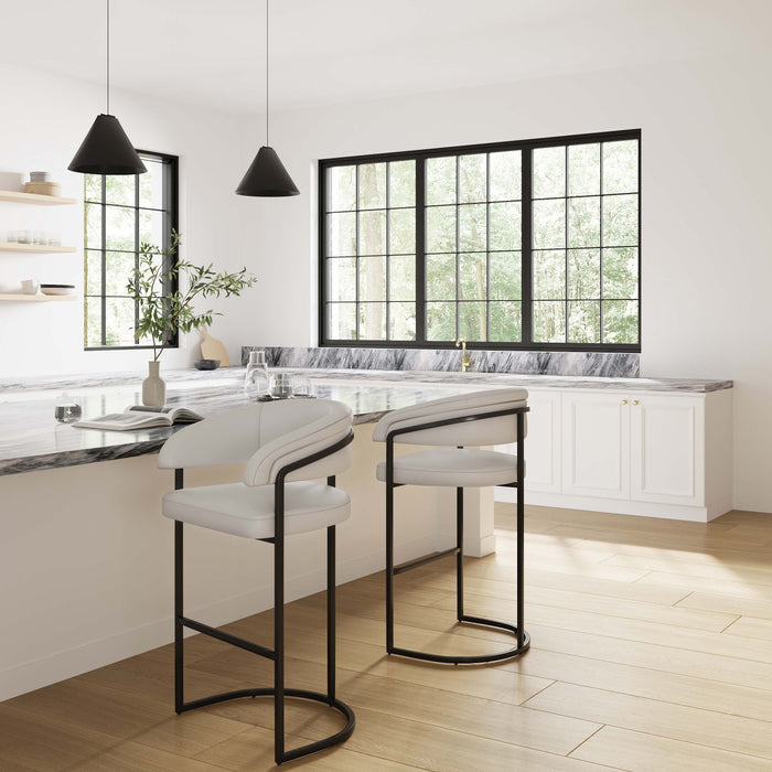 Augusta Modern Metal Upholstered Barstool in Light Gray - Set of 2