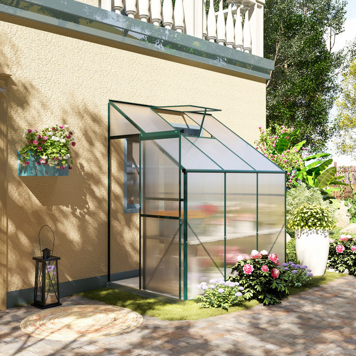 Outsunny 6' X 4' X 7' Aluminum Polycarbonate Lean-to Greenhouse, Outdoor Walk In Garden Green House With Roof Vent For Plants, Herbs, Vegetables, Green