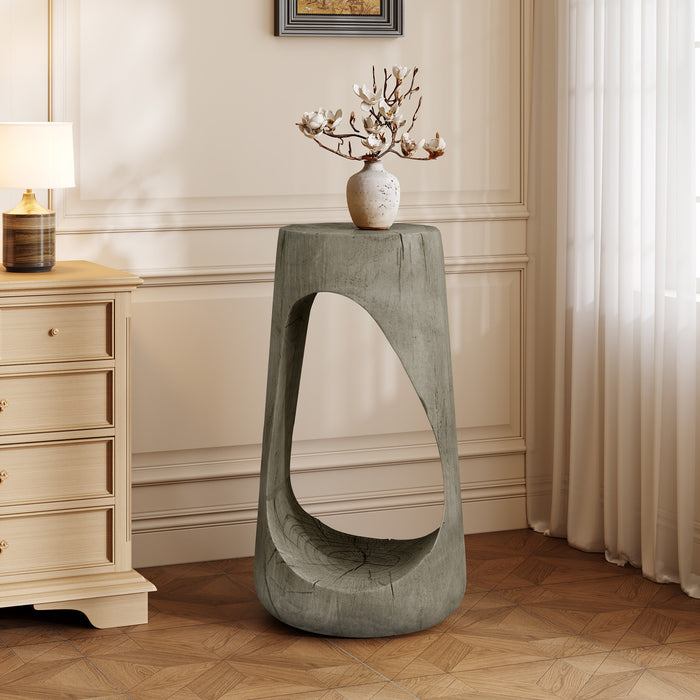Brio 26.57\" Rustic Tree-Stump MGO Accent Table, Unique Wood Grain Indoor Side Table, Grey