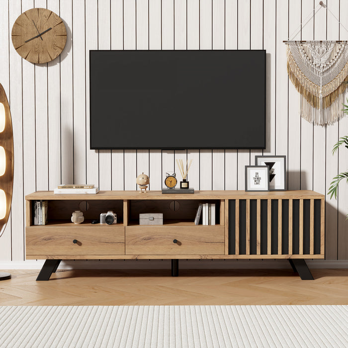 Lucas TV Stand with Storage Drawers and Open Shelving,Natural