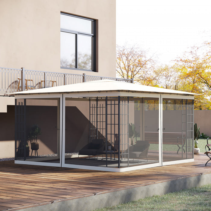 Outsunny Replacement Mosquito Netting For Gazebo 13' X 13' Black Screen Walls For Canopy With Zippers For Parties And Outdoor Activities - Cream White