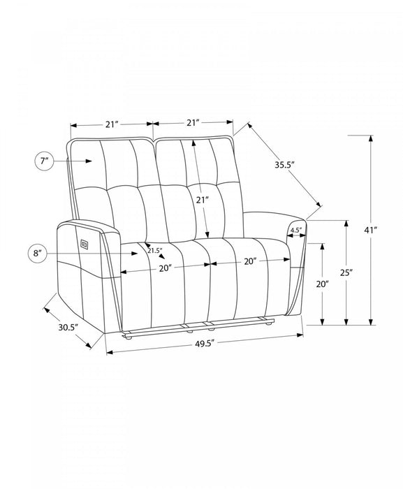 Small 2-Seater Power Reclining Love Seat, 50\" Wide, Usb Port Included, Light Grey Fabric Recliner