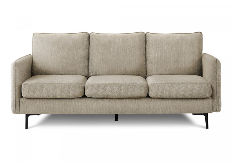 Upholstered Sofa, 76\"L, Beige Fabric, Black Metal Legs, Contemporary, Modern Sofa