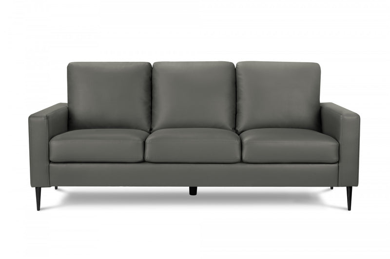 Upholstered Sofa, 75\"L, Metal Legs, Grey Leather-Look, Contemporary, Modern Sofa