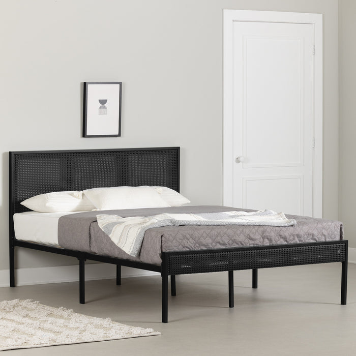 Hoya Natural Cane Metal Full Platform Bed - Pure Black