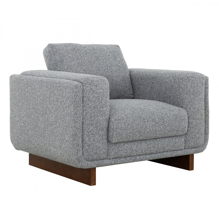 Caden 43 in. Fabric Accent Chair with Block Arms and Wood Legs - Grey
