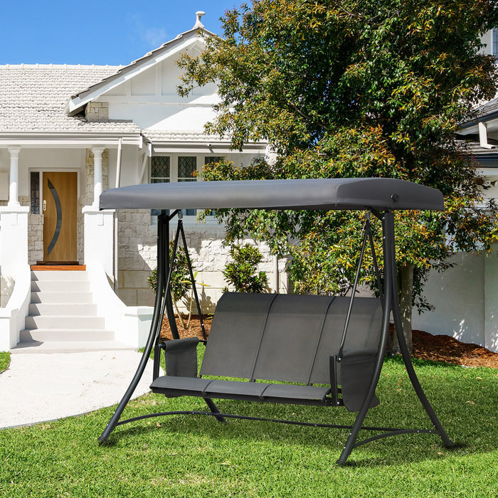 Outsunny 3 Person Outdoor Porch Swing Chair W/ Adjustable Canopy, Grey