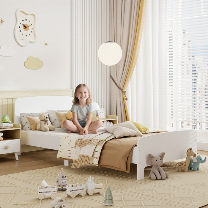 Qaba Toddler Bed Frame for Girls and Boys, Bedroom Furniture, White
