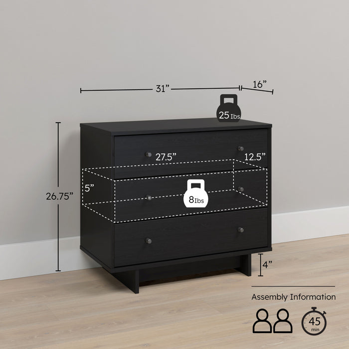 Prepac Finnley 3-Drawer Nightstand - Black Oak