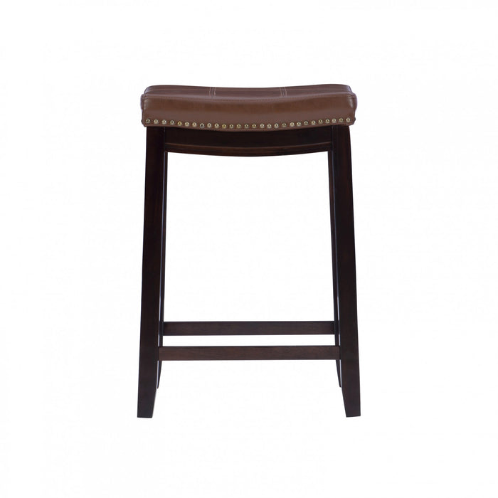 Claridge Faux Leather Backless Counter-Height Stool - Cognac