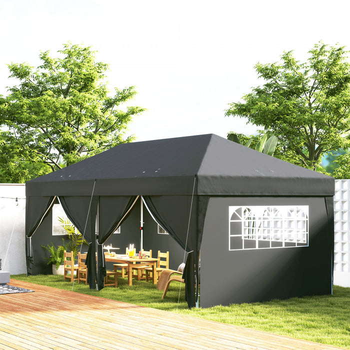 Outsunny 10'x20' Pop Up Tent Outdoor Easy Folding Gazebo Party Tent Black