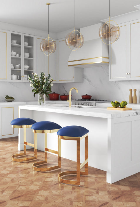 Aura Modern Metal Upholstered Barstool in Blue - Set of 2 Bar Stool