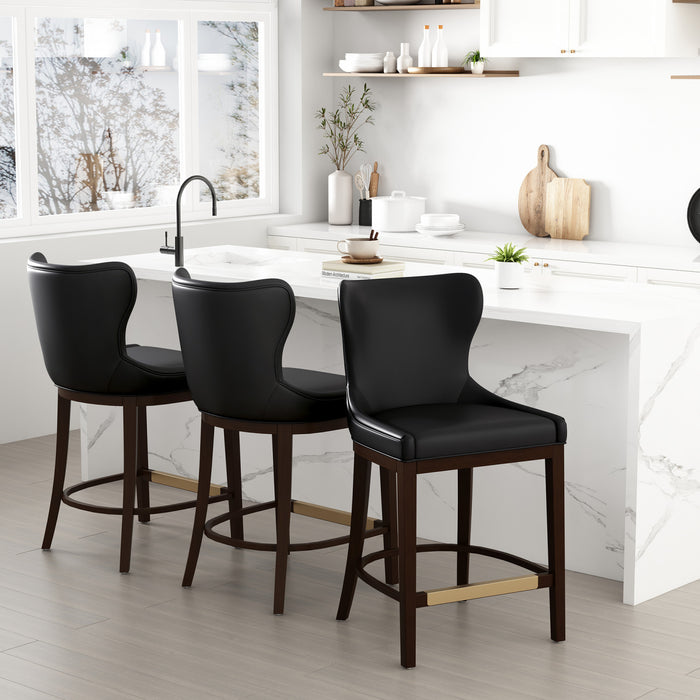 Blair Modern Wood Upholstered Counter Stool in Black - Set of 3 Bar Stool