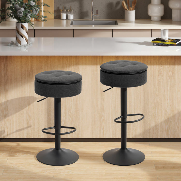 HOMCOM Bar Stools Set of 2, Swivel Barstools with Storage, Footrest, Black