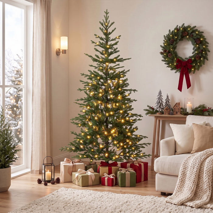HOMCOM 6ft Prelit Sparse Christmas Tree with Downswept Hinges, Green