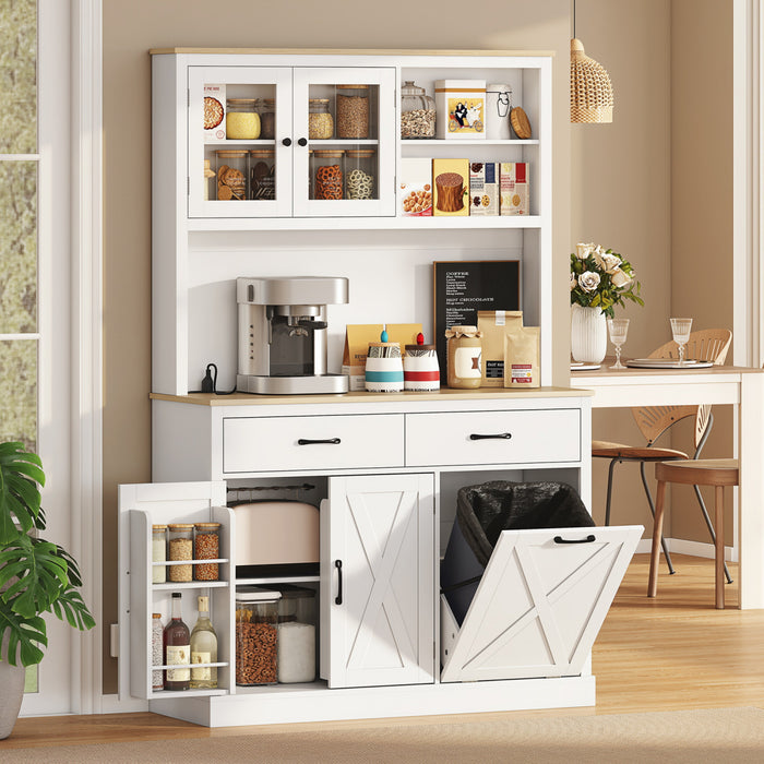 HOMCOM 69\" Pantry Cabinet, Kitchen Cabinet with Charging Station, White