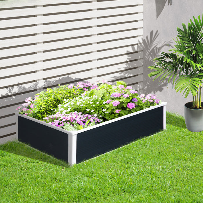 Outsunny 47\" X 35\" X 12\" Raised Garden Bed, Plastic Planter Box, Above Ground Garden Box For Flowers, Herb, Vegetables, Dark Grey