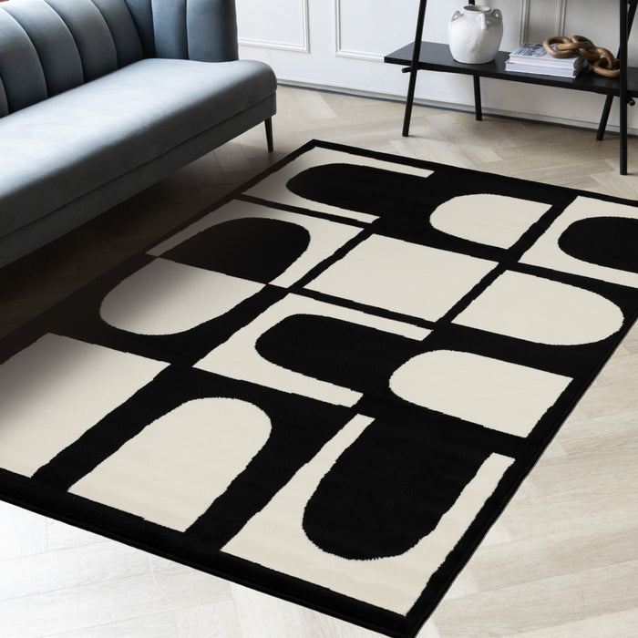 Florence Black White Dynamic Geometric Design, 5'3\" x 7'4\" Indoor Area Rug