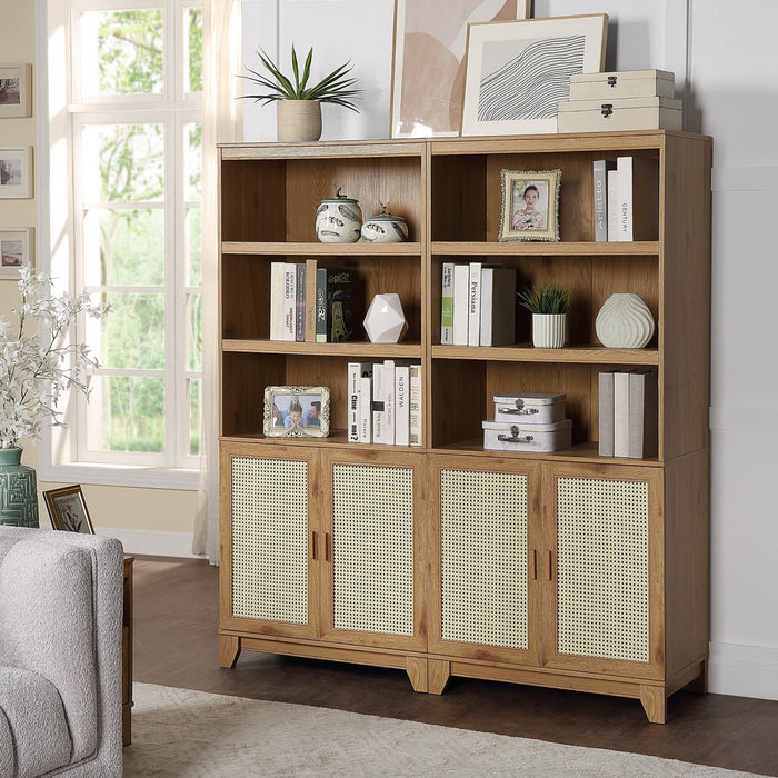 Sheridan Mid-Century Modern 31\" Bookcase Cabinet in Natural (7-Shelf) - Set of 2