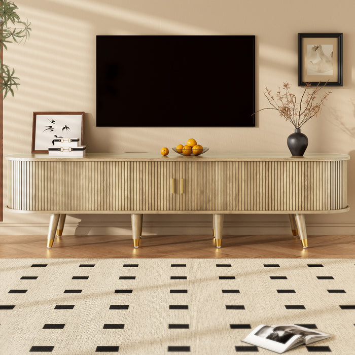 Rustic 69 Inch TV Cabinet with Sliding Door and Light Wood Finish, Wood