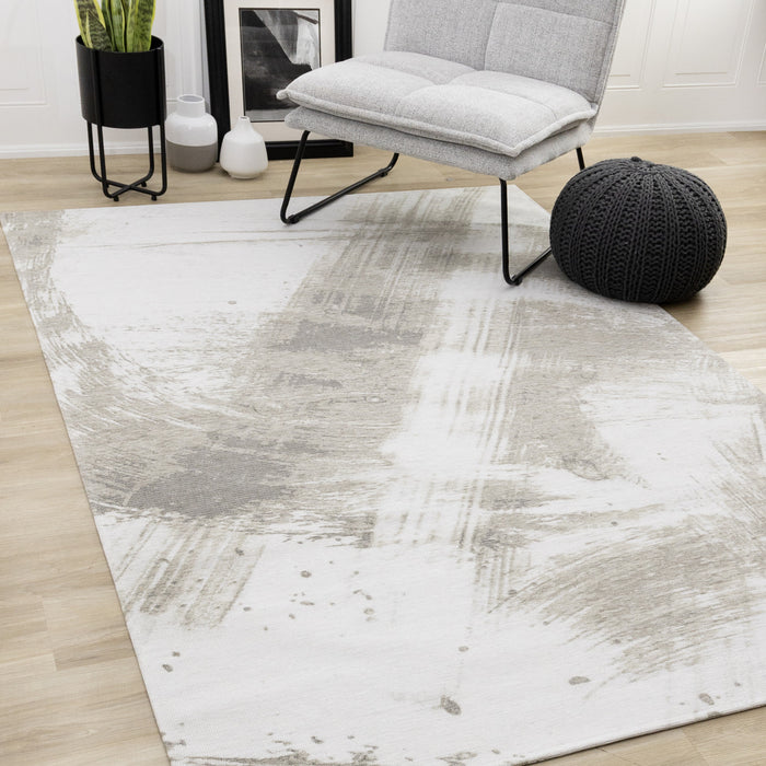 Kylie Soft Cream Taupe Brush Strokes Area Rug - 7'10\" x 10'10\"