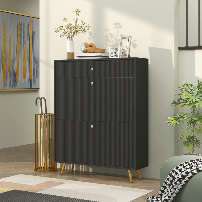 HOMCOM Shoe Storage Cabinet w/ 2 Flip Drawers for 12 Pairs of Shoes, Black