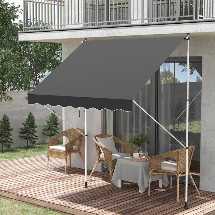Outsunny 6.6'x5' Manual Retractable Patio Awning Window Door Sun Shade Deck Canopy Shelter Water Resistant Uv Protector Grey