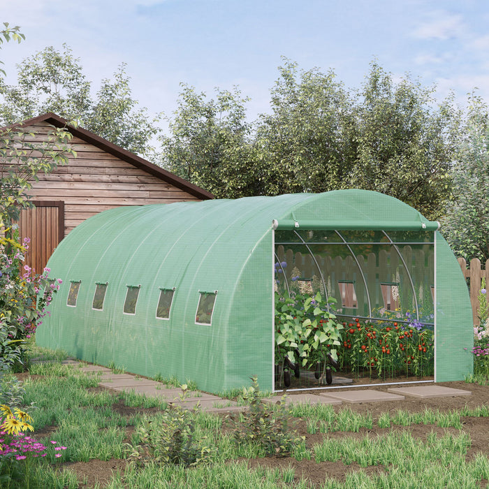 Outsunny 19.7' X 9.8' X 6.6' Large Walk-in Greenhouse Garden Plant Seed Growing Tent Tunnel Shed With Windows And Door Green